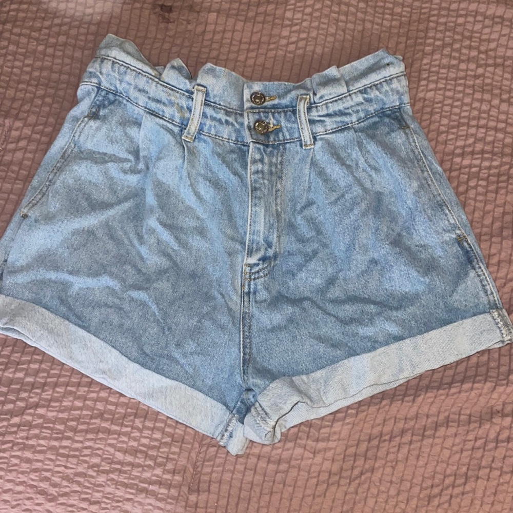 High rise light washed shorts